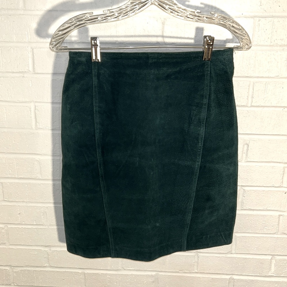 Vintage Deadstock Nine Forest Green 100% Leather Skirt Size 10 NWT